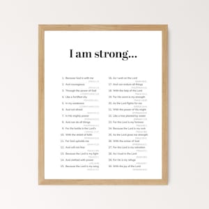 Joshua 1:9 Be Strong and Courageous Bible Verse Wall Art Print, 30 Daily Positive Affirmations, I am Strong Words of Affirmation Poster