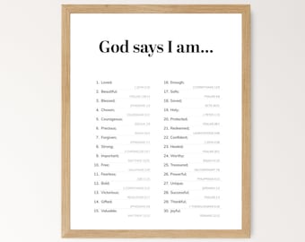 30 dagelijkse affirmaties muurkunst met bijbelverzen, positieve affirmaties, woorden van bevestiging poster, afdrukbare muurkunst direct downloaden