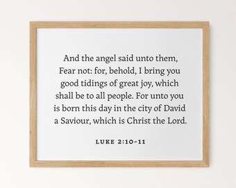 Kerst schrift afdrukbare Wall Art, Luke 2:10-11 een Heiland is geboren digitale download, Christian Holiday Sign