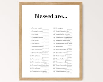 De zaligsprekingen christelijke zegeningen Wall Art Print, Matthew 5 3 10 bijbelvers kunst aan de muur, Jezus Wall Art schriftposter digitale download