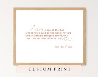 I Am A Son Of The King kinderkamer kunst aan de muur, aangepaste naam kinderkamer en geboortedatum afdrukbaar voor baby boy kinderkamer, gepersonaliseerde naamafdruk