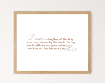 Ik ben een dochter van de koning kinderkamerkunst aan de muur, afdrukbaar bord met christelijke schrift voor decoratie babymeisje, kinderkamer of kinderkamer