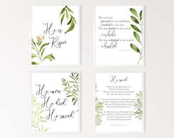 Pasen afdrukbare Wall Art bundel set van 4, christelijke schrift Pasen Gallery Wall Art, lente Home decor digitale download