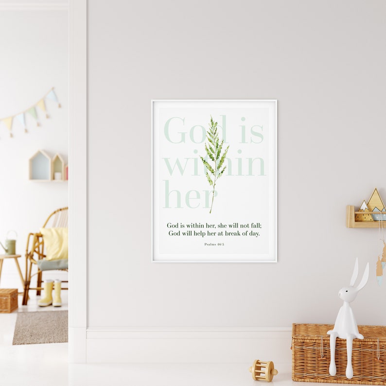 Psalm 465 Printable Bible Verse Wall Art, God is Within Her She Will