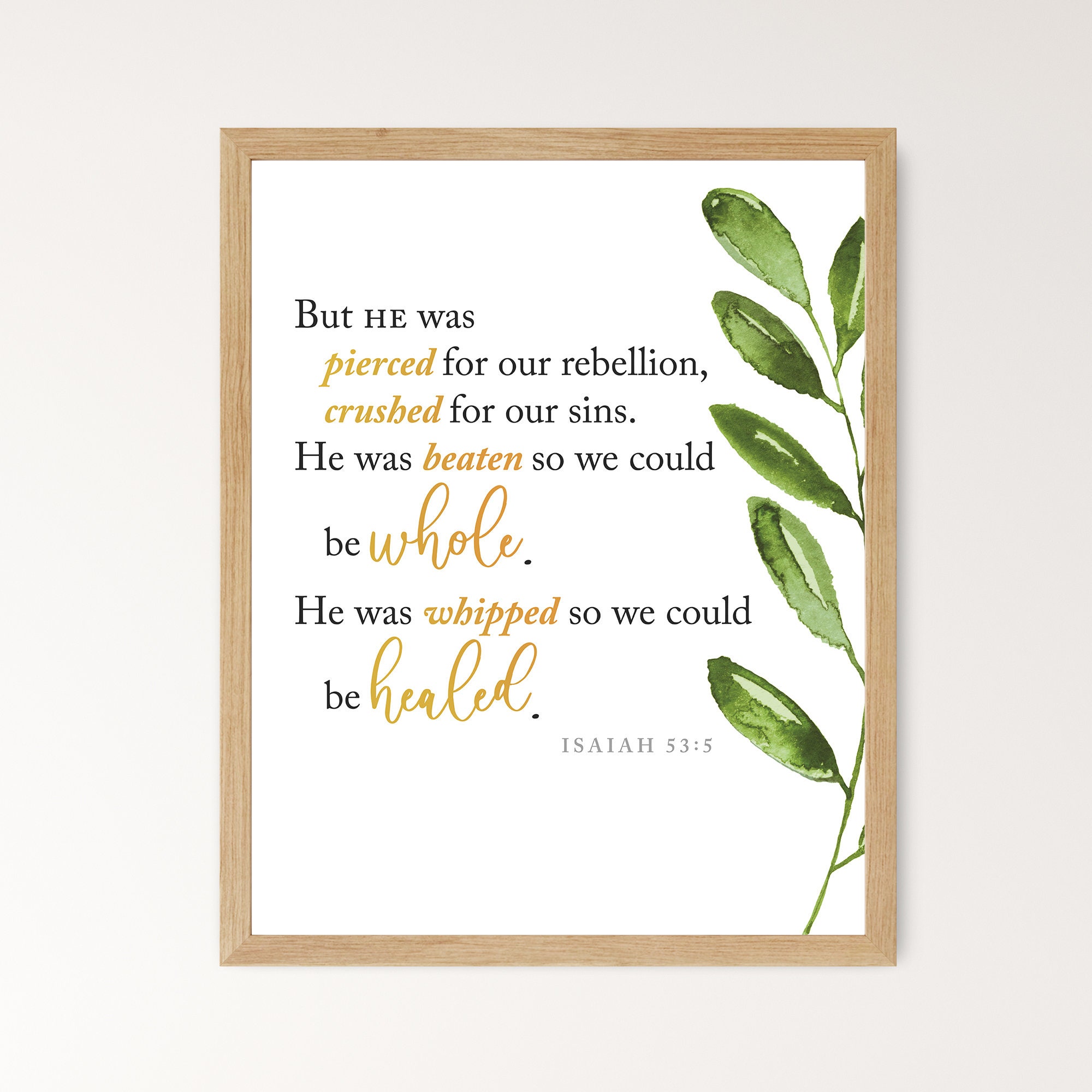 Isaiah 53:5 Printable Wall Art, Scripture Digital Print for