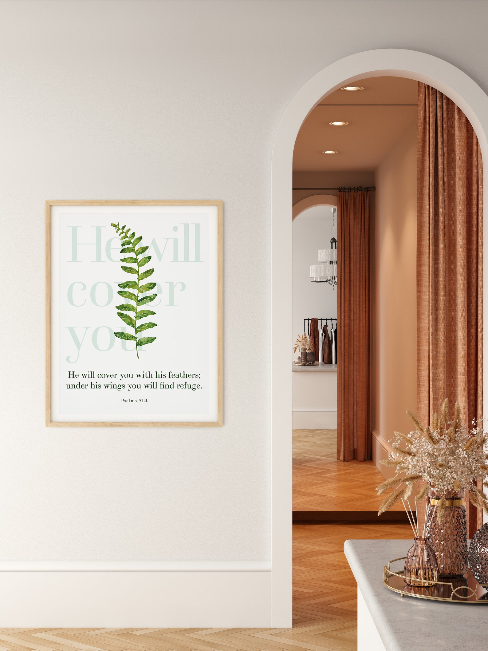 Psalm 91:4 Printable Wall Art, Bible Verse Poster Artwork, Greenery ...