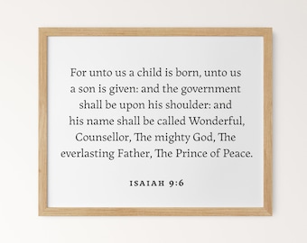 Voor ons is een kind geboren muur hangende kunst, kerst christelijk schrift decor, Jesaja 9:6 afdrukbaar