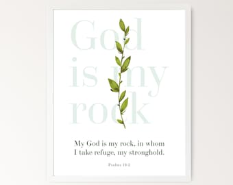 Psalm 18:2 - God is mijn Rock Bible Verse Print, Moderne Schrift Wall Art, Christian Home Decor, Afdrukbare Christelijke Gift