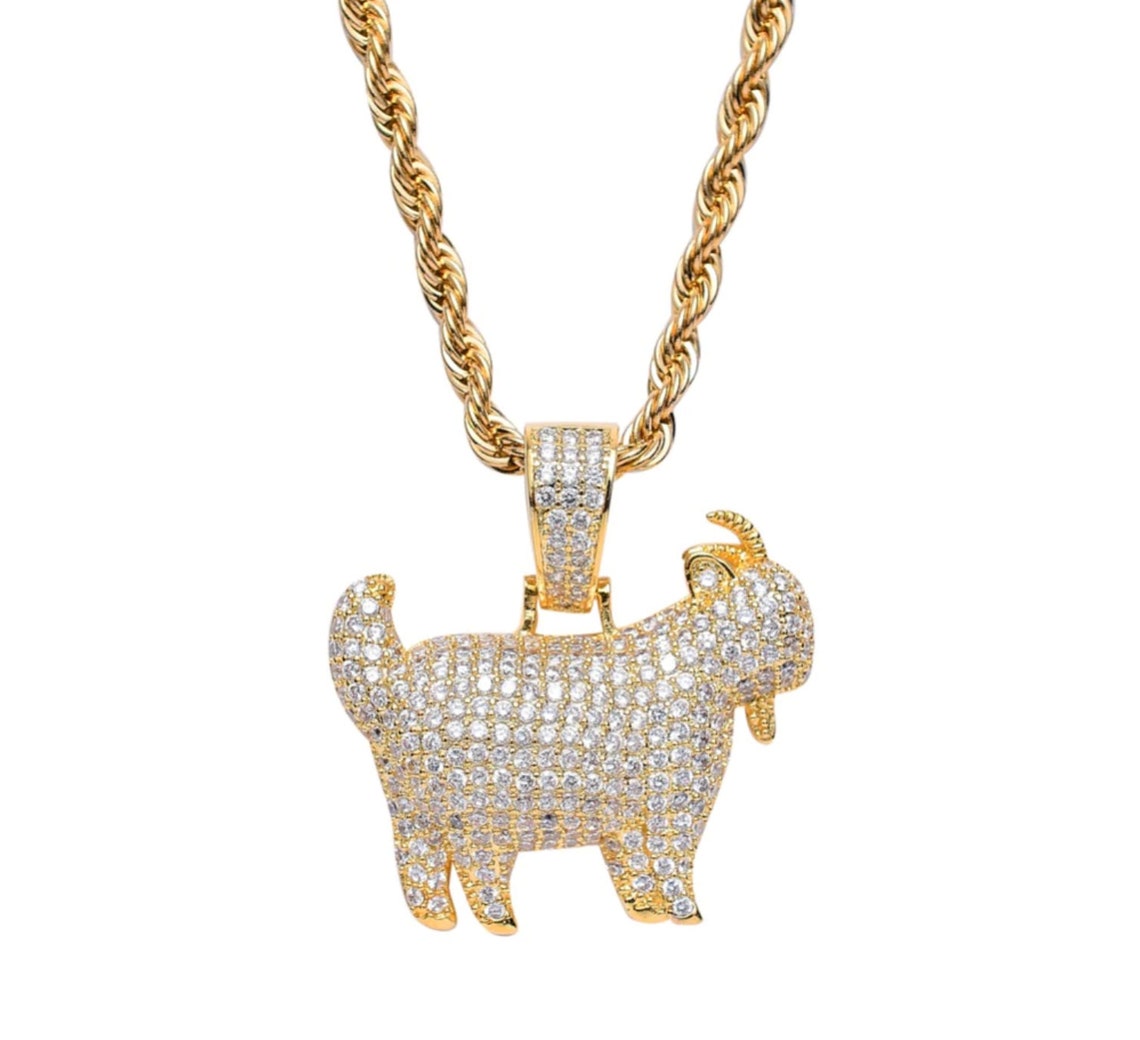 Iced Out Gold/White Gold The Goat Pendant with 24 rope Etsy