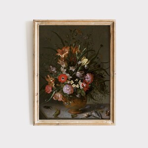 Dark Academia Antique Oil Painting Wall Art, Moody Floral Printable Wall Art, Dark Cottagecore Prints, Dark Flower Digital Prints, Moody Art