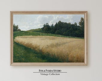Vintage Landscape Farm Field Painting, Country Farmhouse Print, Vintage Wall Art,  Antique Art, Printable Digital Download, Farmhouse Art