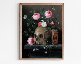 Dark Academia Antique Oil Painting Wall Art, Moody Floral Printable Wall Art, Dark Cottagecore Prints, Dark Flower Digital Prints, Moody Art