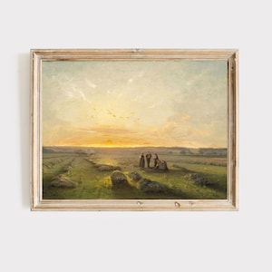 Printable Field Landscape Oil Painting, Vintage Farm House, Country Field Landscape Oil Painting Printable, Art Digital Download, Wildflower