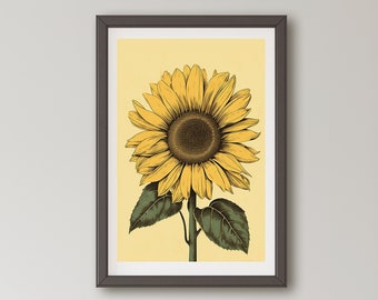Sunflower Print, Flower Print, Flower Market, Retro Decor, Floral Print, Flower Market Poster, Boho Home Decor, Wall Prints, Yellow, Boho