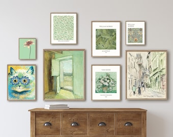 Green Gallery Wall Set, Eclectic Printable Wall Art, Modern Gallery Wall, Eclectic Gallery Wall, Vintage Art Posters, Mint Green Wall Art