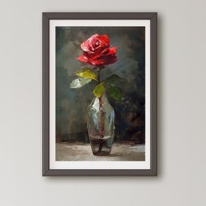 Printable Neutral Still Life Roses Painting, Vintage Botanical Print, Farmhouse Decor Digital, Rose Print, Gothic Wall Art, Vintage Rose