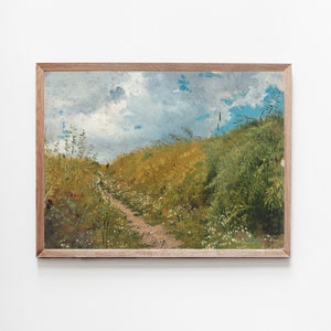 Printable Field Landscape Oil Painting, Vintage Farm House, Country Field Landscape Oil Painting Printable, Art Digital Download, Wildflower