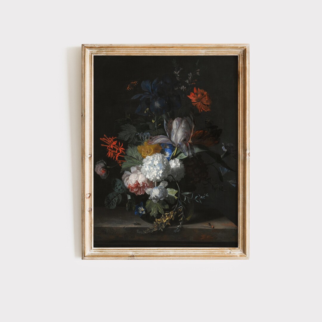 Moody Dark Academia Vintage Flower Print, Dark Floral Wall Art, Dark ...