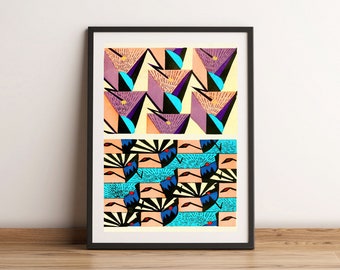 Maximalist Gallery wandset, eclectische eigenzinnige muurkunst, kleurrijke abstracte print, vintage prints, woonkamer decor, antieke digitale download