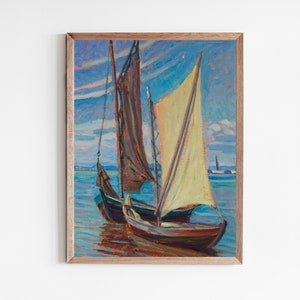 Vintage sailboat art print, Antique nautical painting, Natural colors Print, Coastal wall art , Nautical decor, Digital Download