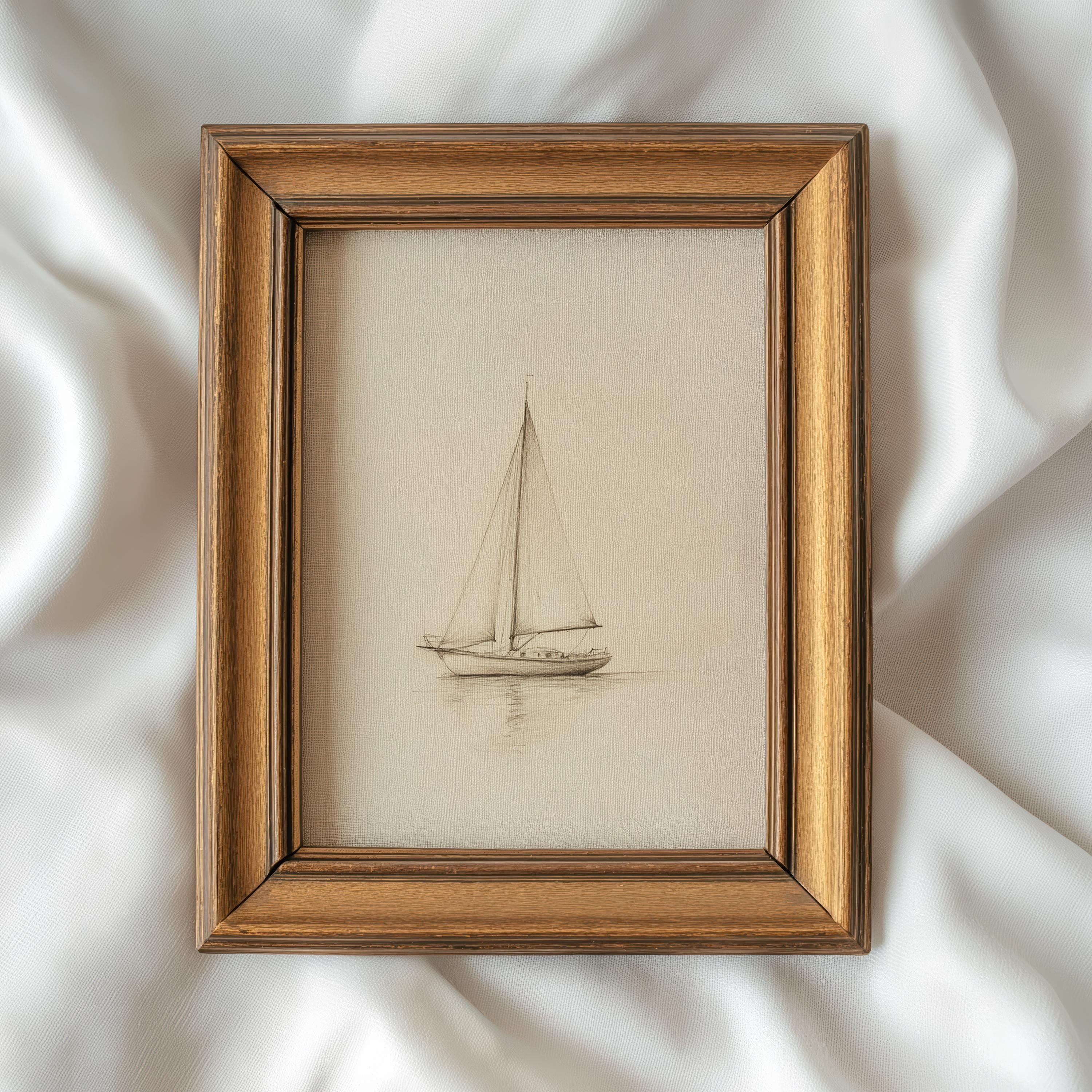 Sailboat Wall Art Print - Vintage Nautical Decor, Printable Graphite ...