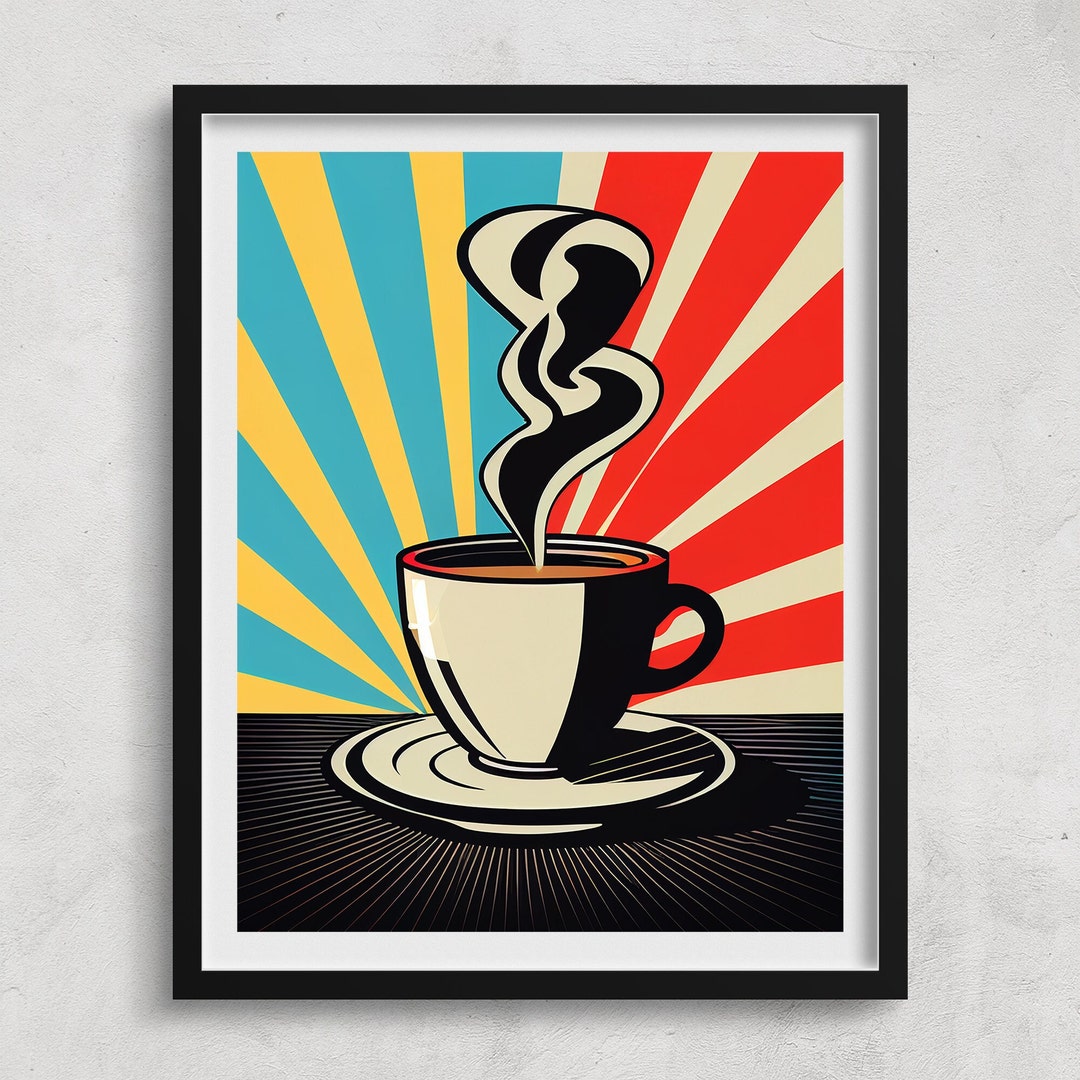 Colorful Coffee Wall Art, Retro Pop Art, Coffee Shop Décor, Coffee Bar Art, Kitchen, Aesthetic