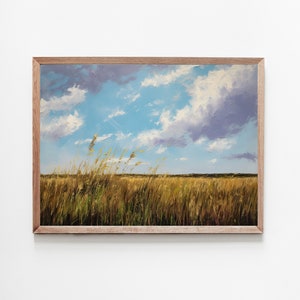 Printable Field Landscape Oil Painting, Vintage Farm House, Country Field Landscape Oil Painting Printable, Art Digital Download, Wildflower