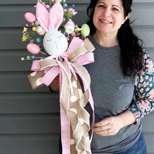 Easter tree topper, bunny tree topper, Easter Bow, spring flowers Easter decoration, Easter holiday decor, spring tree topper with bunny