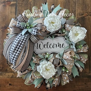 Everyday Welcome Wreath, Farmhouse neutral year round wreath for your front door,  porch decor, welcome wreath, Home wreath, Hello Wreath