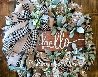 Everyday Welcome Wreath, Farmhouse neutral year round wreath for your door, porch decor, welcome wreath, Home Wreath, Hello Wreath