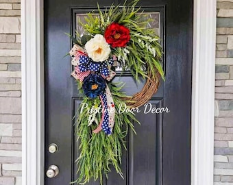 Patriotic Wreath, 4th of July Wreath, Red White and Blue Wreath, Welcome Wreath, Wreath for Front Door, Summer Wreath, Everyday Wreath
