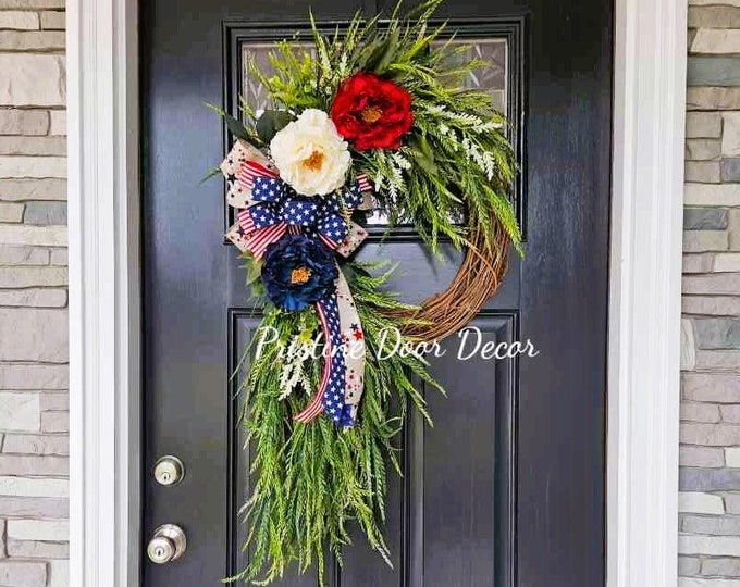 Patriotic Wreath, 4th of July Wreath, Red White and Blue Wreath ...
