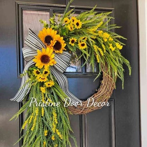 Everyday Welcome Wreath, Farmhouse neutral year round wreath for your door, porch decor, welcome wreath, Home Wreath, Sunflower Wreath