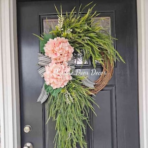 Farmhouse Wreath, Pink Hydrangea Wreath, Everyday Wreath,  Large Floral Wreath, Wedding Wreath, Mother's Day, Wreaths For Front Door, Porch