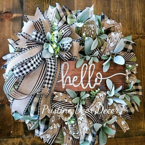 Everyday Welcome Wreath, Farmhouse neutral year round wreath for your door, porch decor, welcome wreath, Home Wreath, Hello Wreath