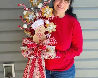 Gingerbread Christmas Tree Topper, Gingerbread Decor, Whimsical Tree Topper, Gingerbread tree decor, Gingerbread Bow, Candy Tree topper