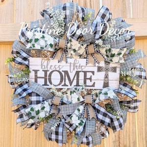 Home Wreath / Farmhouse Wreath /  Front Door Wreath / Everyday Wreath / Religious Wreath / Cotton Blossom Wreath