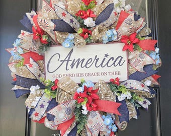 Patriotic Wreath, 4th of July Wreath, Home Wreath for front door, Everyday Wreath  Farmhouse Wreath, Summer Wreath, Americana Wreath,