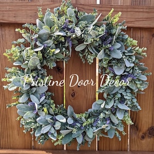 24" All year-round eucalyptus wreath, Lambs ear wreath, Lavender wreath, Housewarming gift, fall wreath for front door, Wreaths