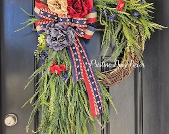 Patriotic Wreath, 4th of July Wreath, Red White and Blue Wreath, Welcome Wreath, Wreath for Front Door, Summer Wreath, Everyday Wreath