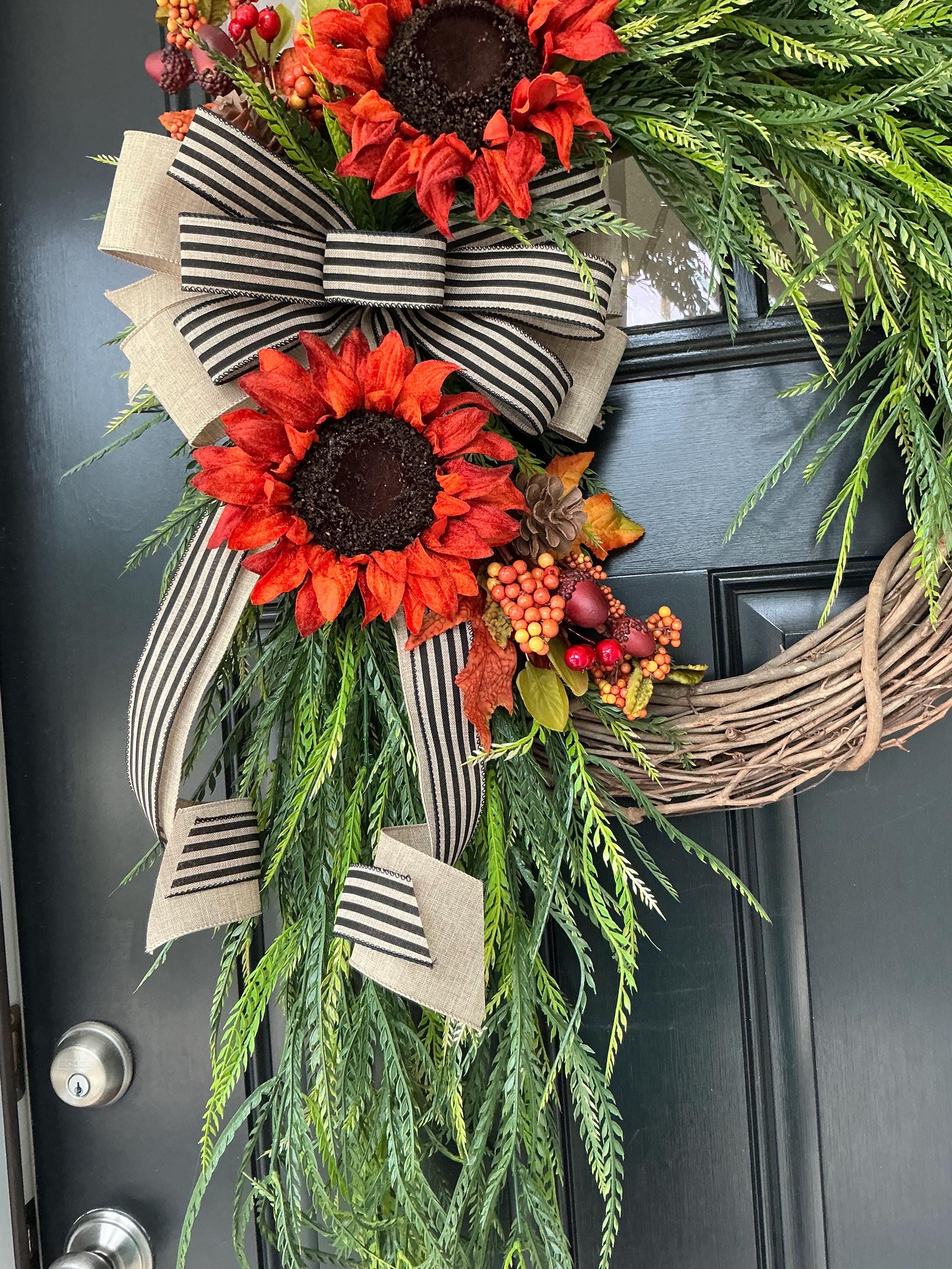 Fall Sunflower Wreath for Front Door | Rustic Grapevine Wreath | Autumn ...