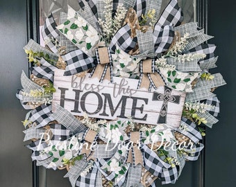 Home Wreath / Farmhouse Wreath /  Front Door Wreath / Everyday Wreath / Religious Wreath / Cotton Blossom Wreath