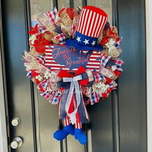 Patriotic Wreath, Americana Wreath for front door, 4th of july, Mesh Wreath, Summer Wreath, Military, Red White and Blue