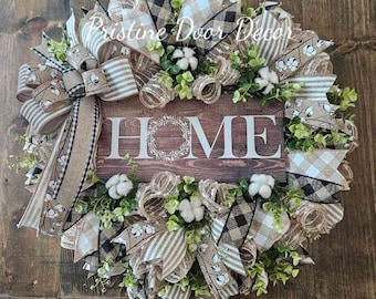 Everyday Welcome Wreath, Farmhouse neutral year round wreath for your door, porch decor, welcome wreath, Home Wreath, Hello Wreath