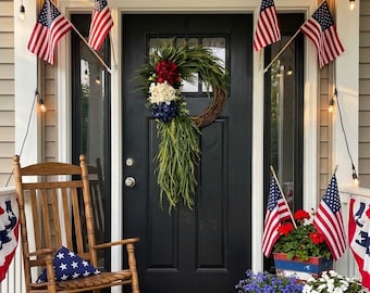 Patriotic Wreath, 4th of July Wreath, Red White and Blue Wreath, Welcome Wreath, Wreath for Front Door, Summer Wreath, Everyday Wreath