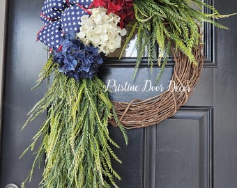 Patriotic Wreath, 4th of July Wreath, Red White and Blue Wreath, Welcome Wreath, Wreath for Front Door, Summer Wreath, Everyday Wreath