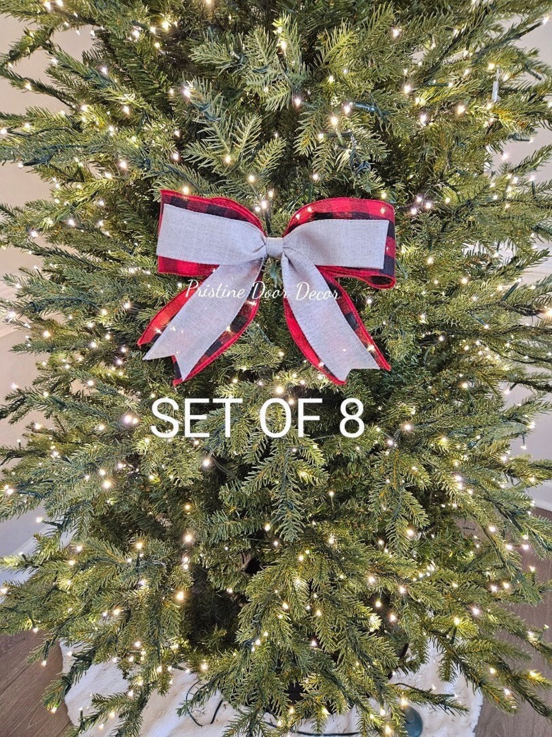 Set of 8 Christmas Bows, Tree Bows, Lantern Bows, Christmas Tree