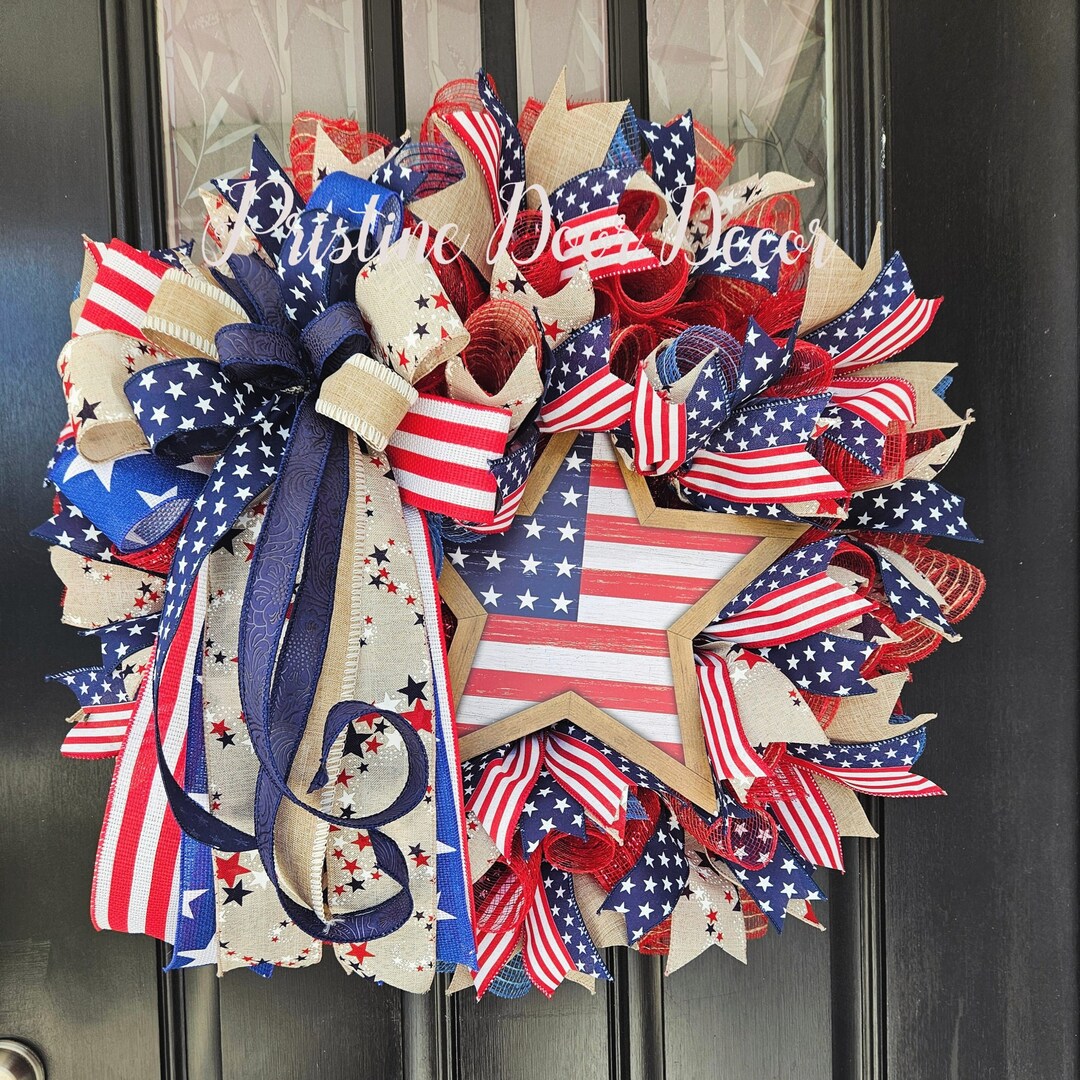 Patriotic Wreath, 4th of July Wreath, Red White and Blue Wreath ...