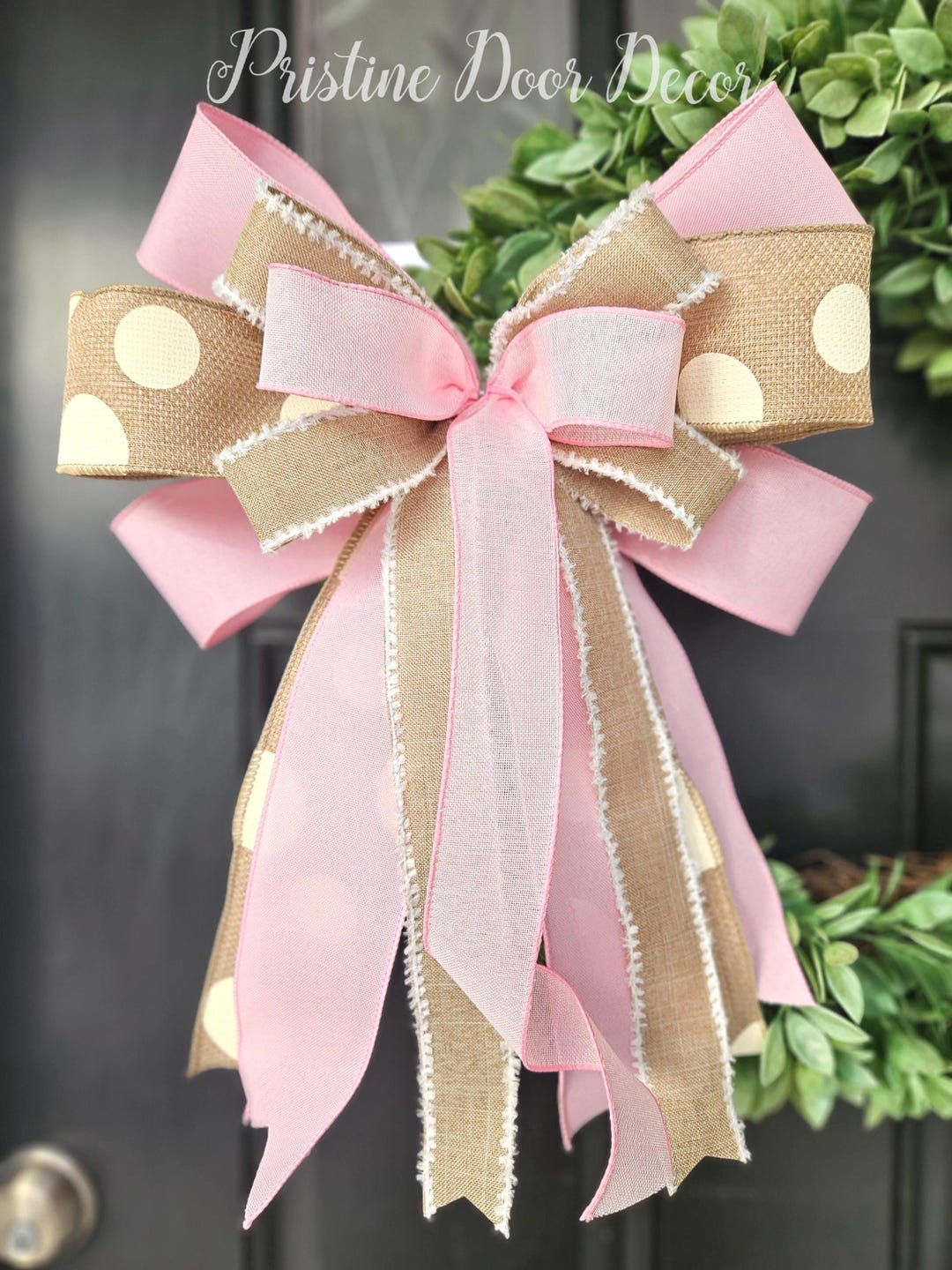 Pink & Burlap Easter Bow – Spring Lantern Bow – Farmhouse Wreath Bow ...
