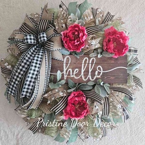 Everyday Welcome Wreath, Farmhouse neutral year round wreath for your door, porch decor, welcome wreath, Home Wreath, Hello Wreath, Pink